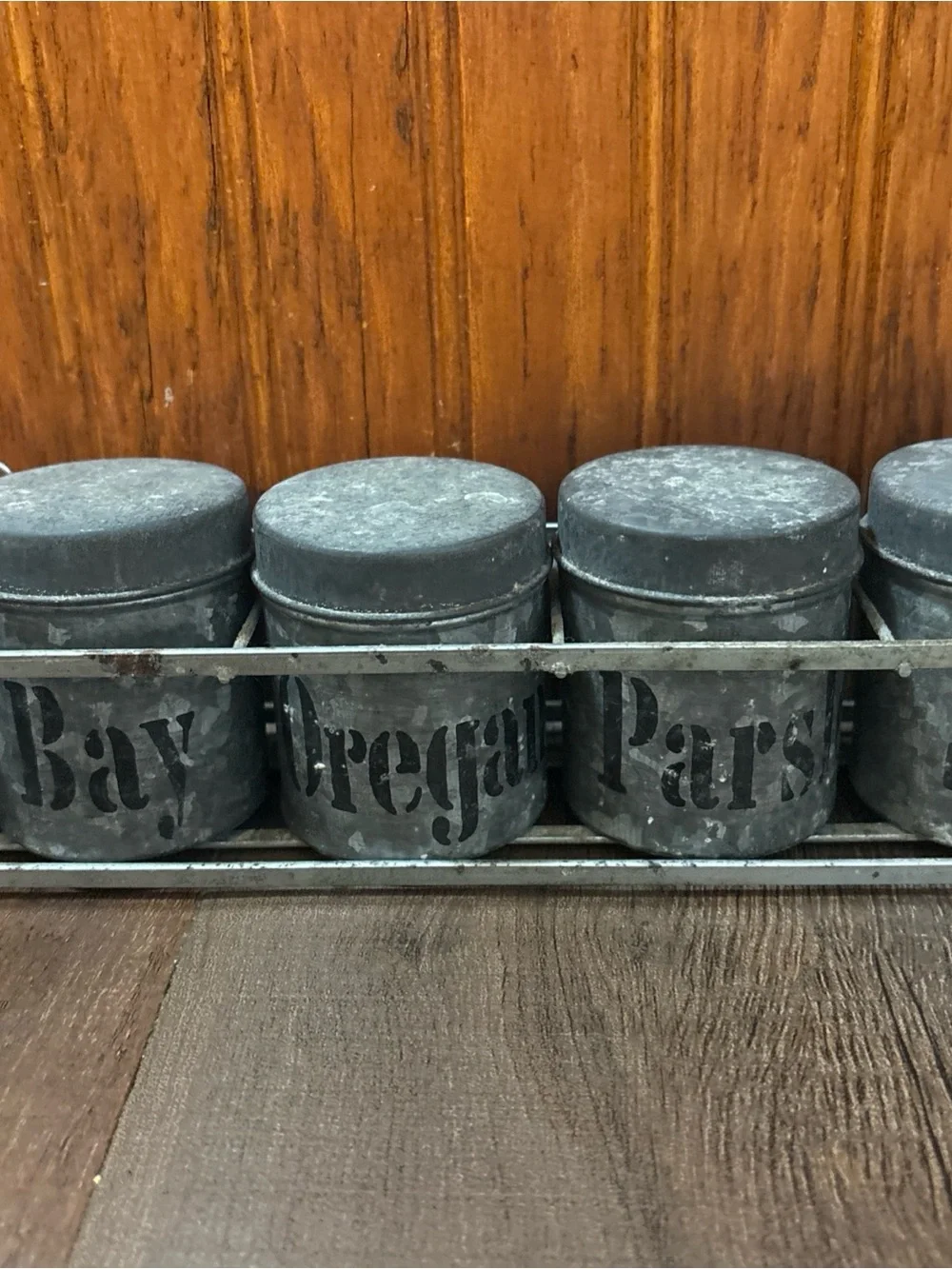 Galvanized Metal Herb Canister Set - Rustic Gray